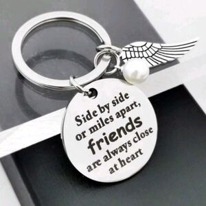 Silver Friendship Keychain with Wing and Pearl